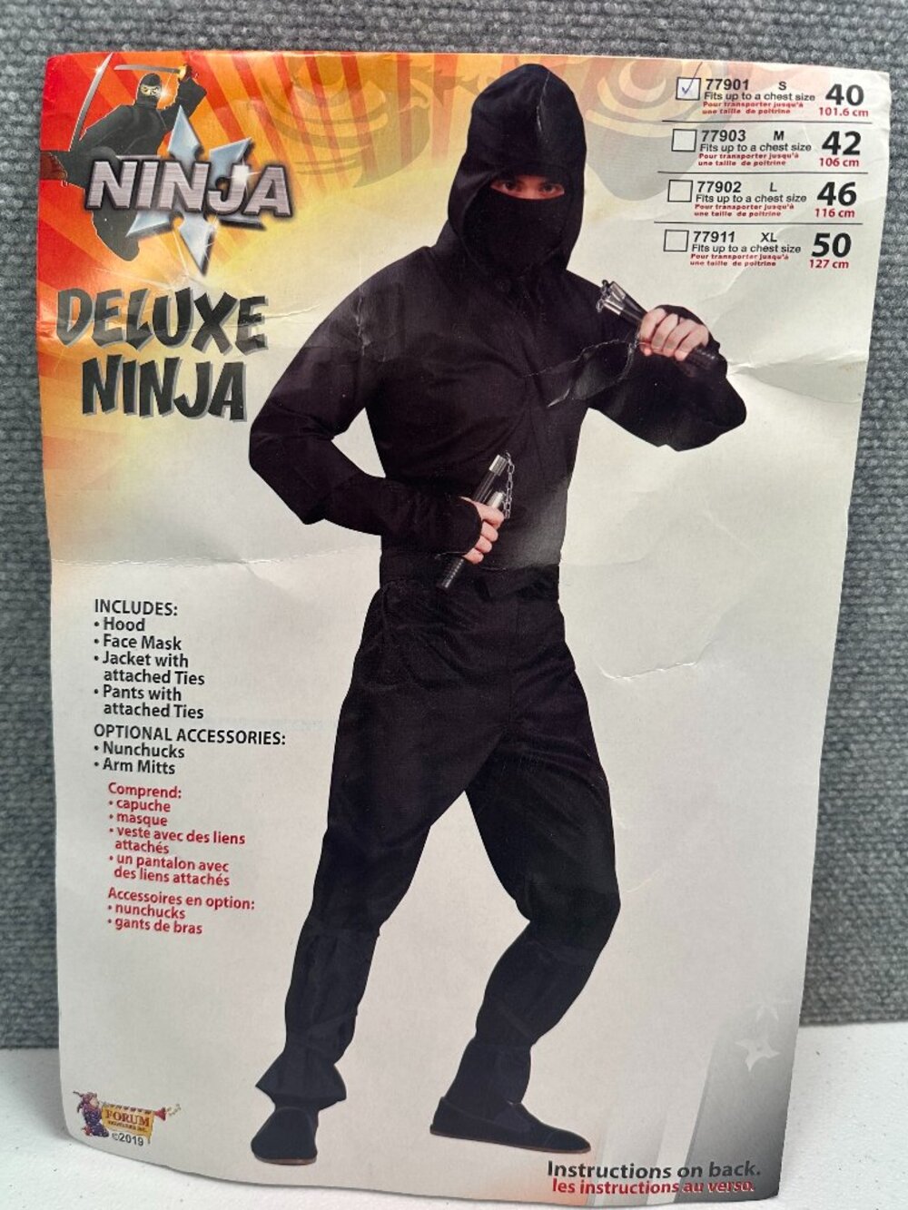 Deluxe Ninja Costume Adult Small Black Hood Mask Pants 77901 - 4 Piece Set